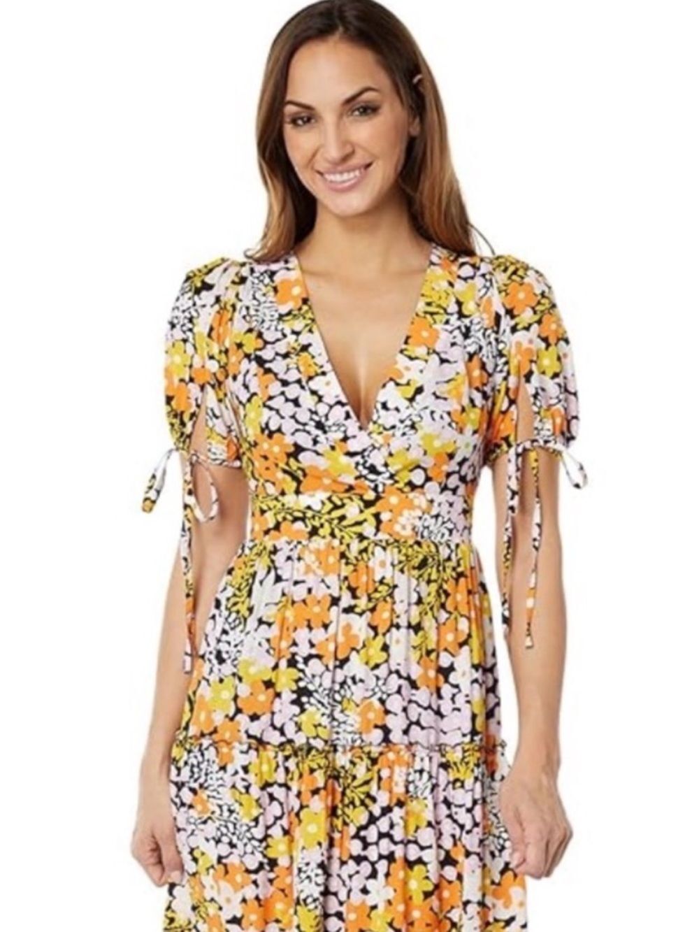 Ted Baker Tie-Sleeve Floral Cottagecore V-Neck Dress Size 12